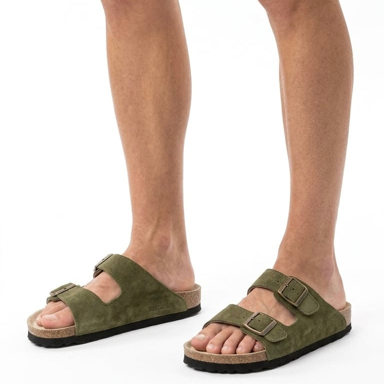 Ilakad Two-Strap GREEN Cork Sandals - Genuine Cow Leather Marikina Made Footwear Shoes