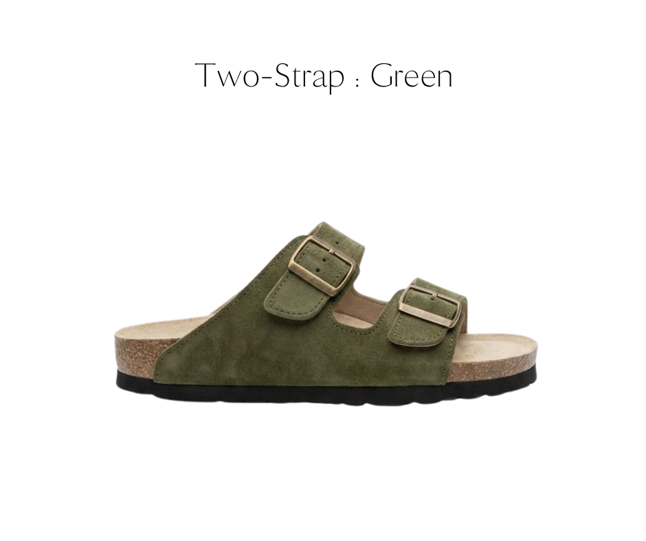 Ilakad Two-Strap GREEN Cork Sandals -  Genuine Cow Leather Marikina Made Footwear Shoes