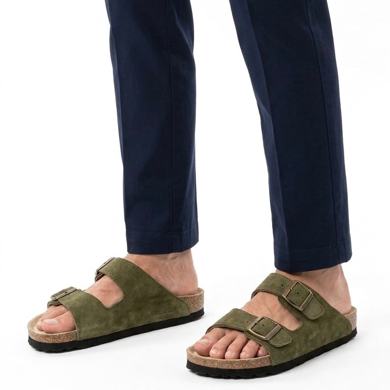 Ilakad Two-Strap GREEN Cork Sandals -  Genuine Cow Leather Marikina Made Footwear Shoes