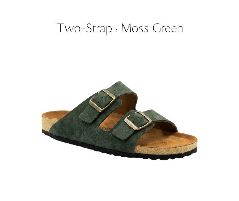 Ilakad Two-Strap MOSS GREEN Cork Sandals -  Genuine Cow Leather Marikina Made Footwear Shoes