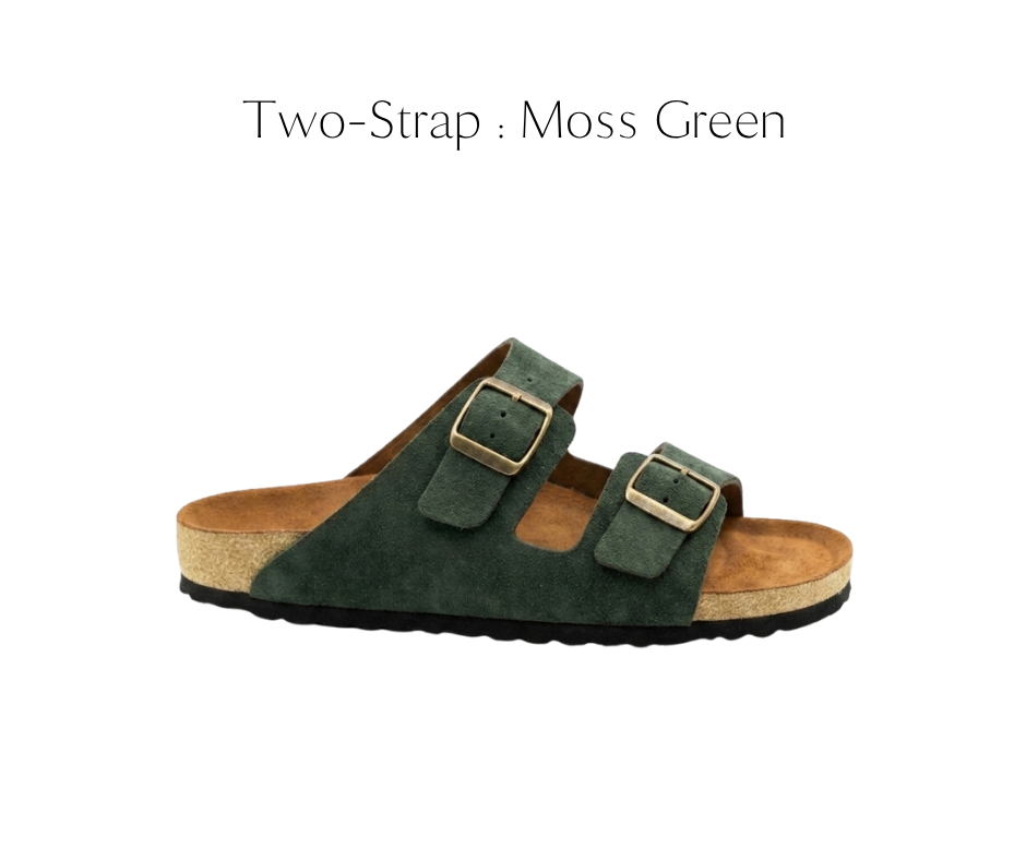 Ilakad Two-Strap MOSS GREEN Cork Sandals -  Genuine Cow Leather Marikina Made Footwear Shoes