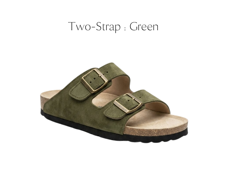 Ilakad Two-Strap GREEN Cork Sandals -  Genuine Cow Leather Marikina Made Footwear Shoes