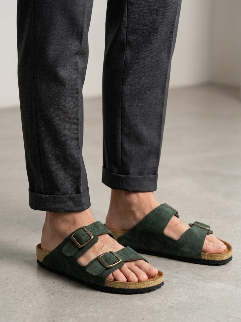 Ilakad Two-Strap MOSS GREEN Cork Sandals -  Genuine Cow Leather Marikina Made Footwear Shoes