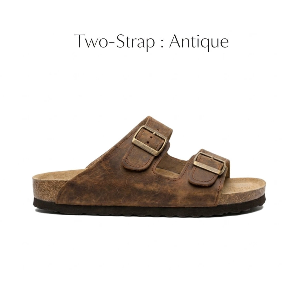 Ilakad Two-Strap ANTIQUE Cork Sandals -  Genuine Cow Leather Marikina Made Footwear Shoes