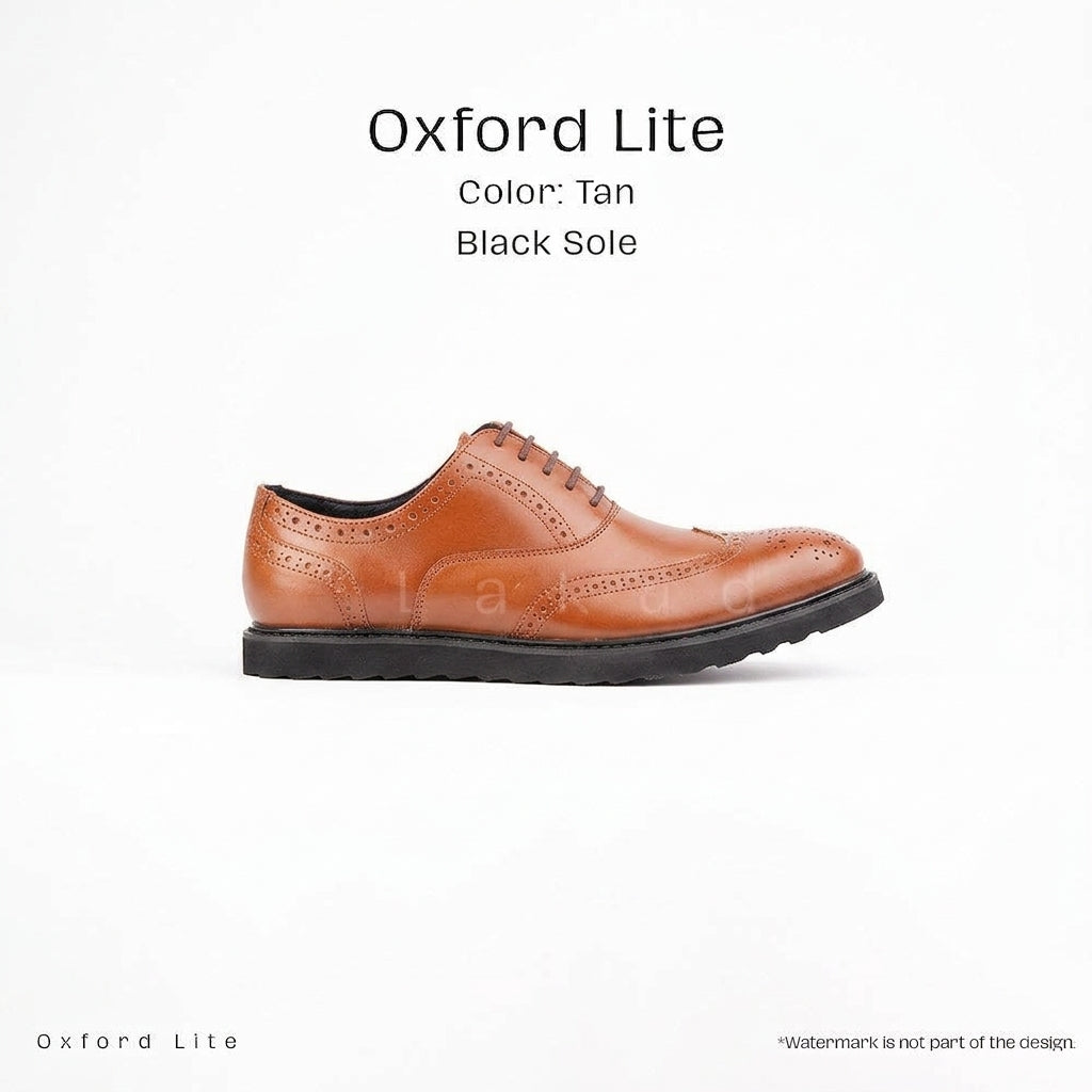 Ilakad Oxford LITE Tan Wingtip with BLACK Rubber Outsole Smart Casual Formal Genuine Leather Shoes Marikina Made
