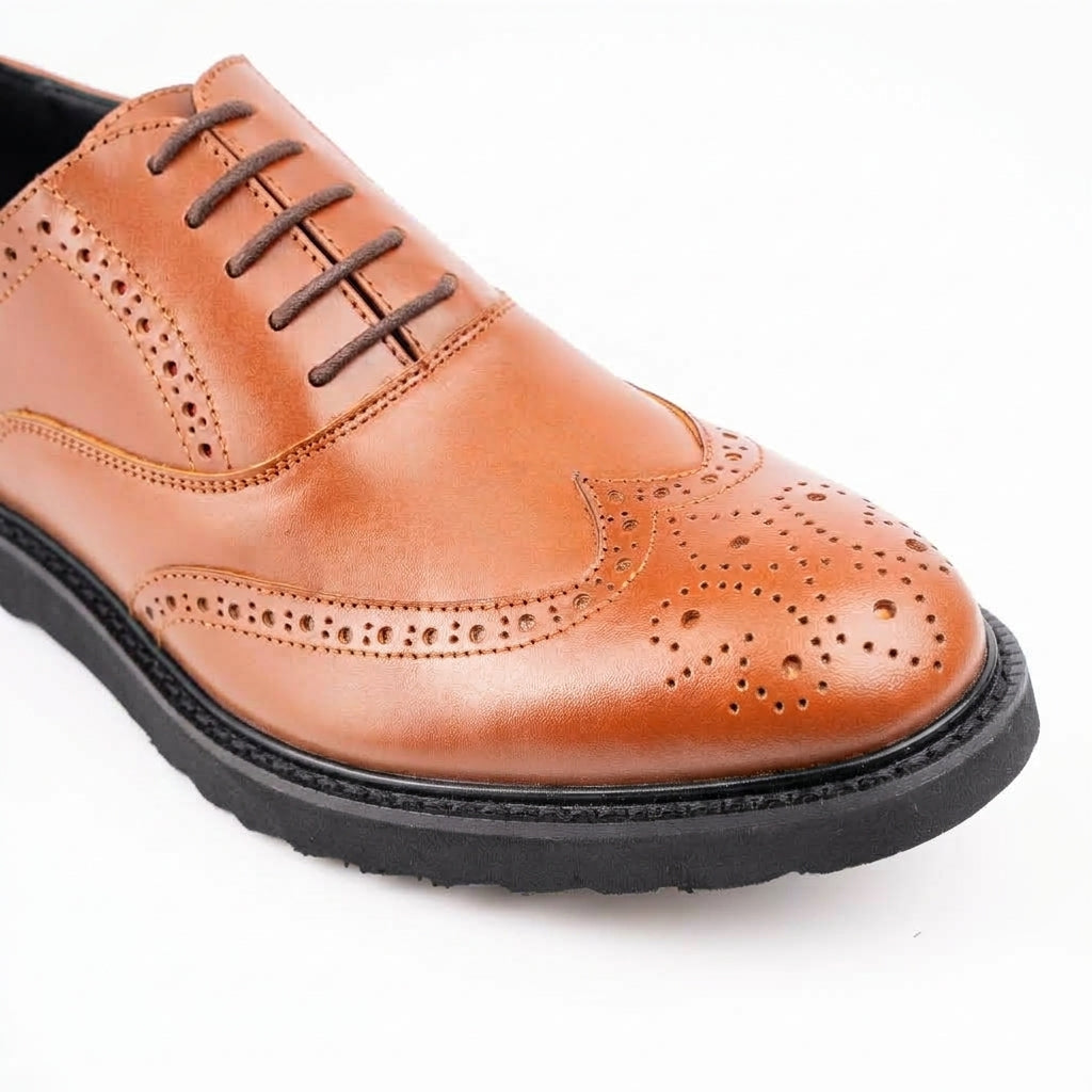 Ilakad Oxford LITE Tan Wingtip with BLACK Rubber Outsole Smart Casual Formal Genuine Leather Shoes Marikina Made