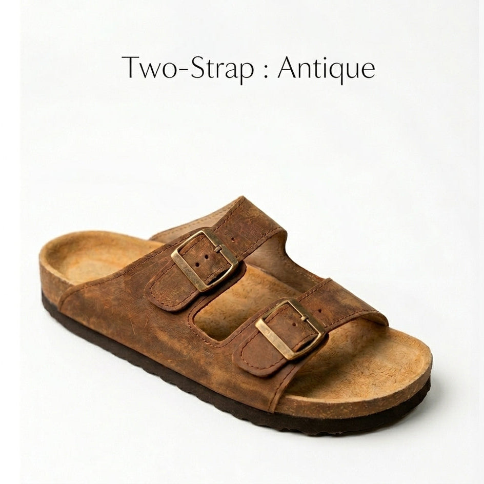 Ilakad Two-Strap ANTIQUE Cork Sandals -  Genuine Cow Leather Marikina Made Footwear Shoes