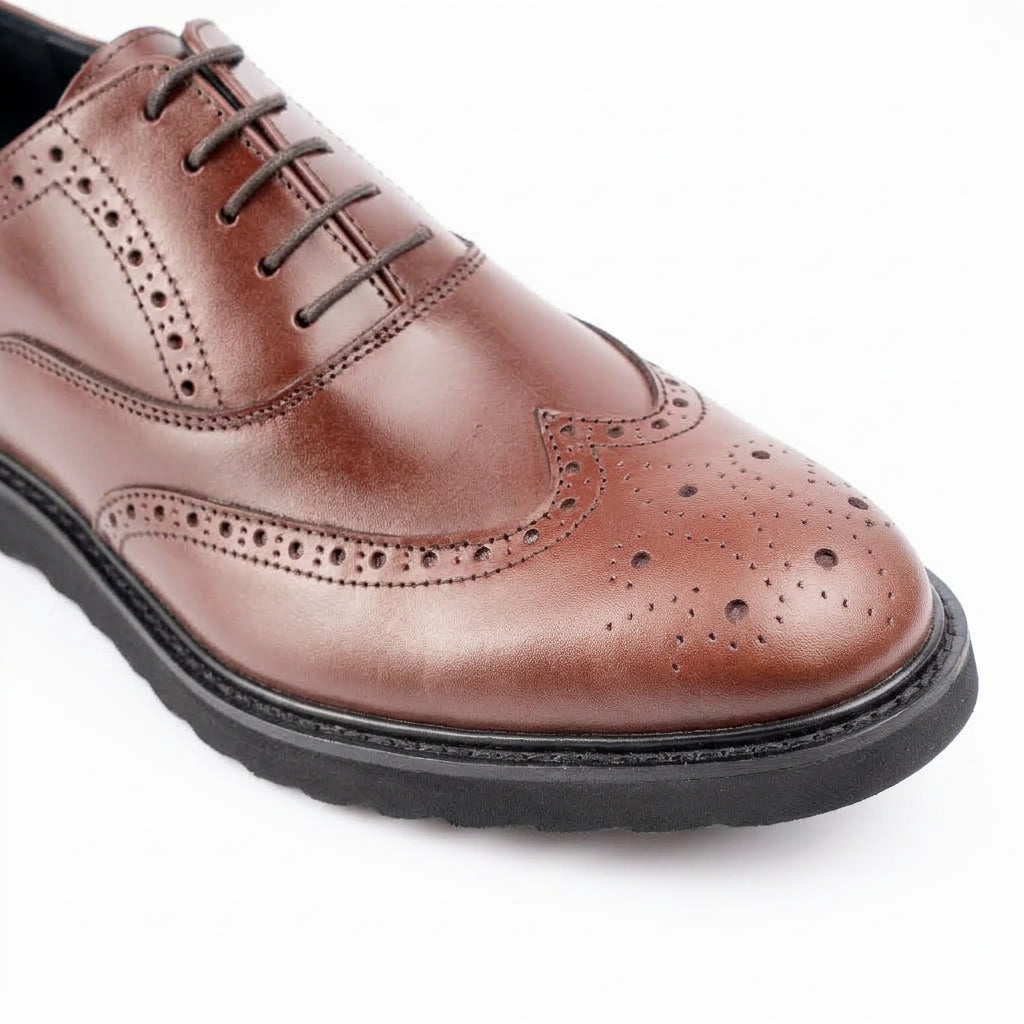 Ilakad Oxford LITE Chestnut Wingtip with BLACK Rubber Outsole Smart Casual Formal Genuine Leather Shoes Marikina Made