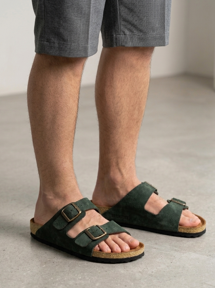 Ilakad Two-Strap MOSS GREEN Cork Sandals -  Genuine Cow Leather Marikina Made Footwear Shoes