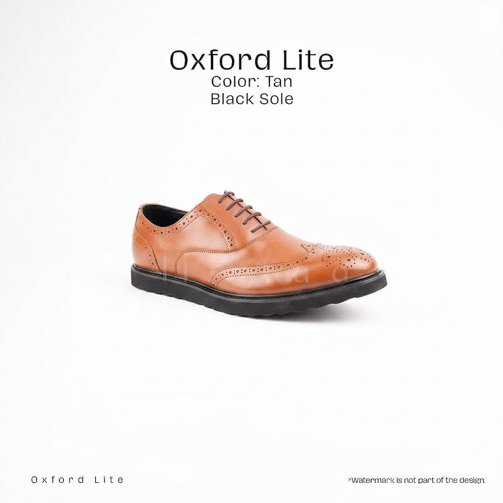 Ilakad Oxford LITE Tan Wingtip with BLACK Rubber Outsole Smart Casual Formal Genuine Leather Shoes Marikina Made